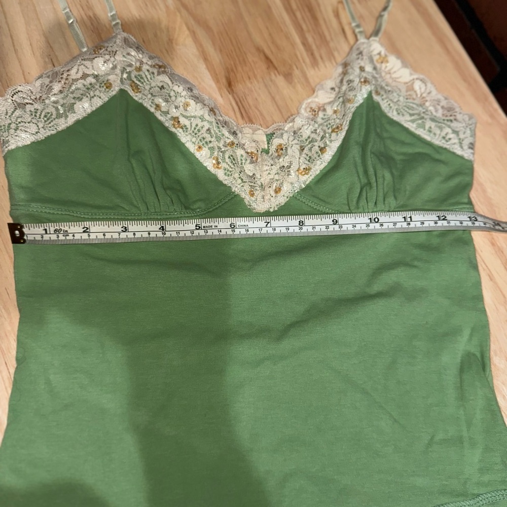 Y2K Green Lace Trim Camisole Top - Picture 7 of 7